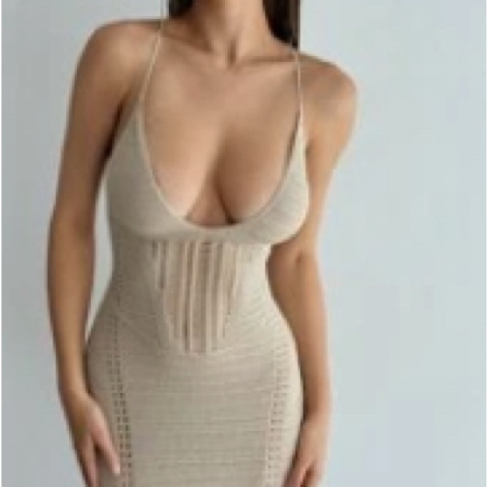 Elegant Tan Knit Swim Coverup